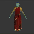 Game and Movie Character Female in Red Sari With Yellow Blouse Green Bangles and Barefoot
