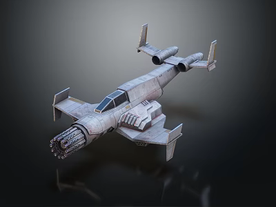 Futuristic Fighter Jet 3D Render With Metallic Airframe Twin Engines And Front Cannon 3d model