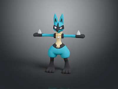 Pokémon Lucario 3D Model Character With Blue Body Black Ears And Yellow Chest Marking 3d model
