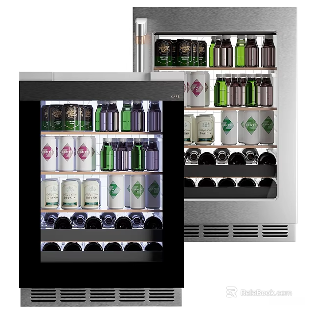 Stainless Steel Beverage Refrigerator With Glass Door For Bottled Drinks And Wine Storage 3d model 