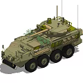 Armored Wheeled Military Tank With Turret Cannon And Greenery Camouflage Design