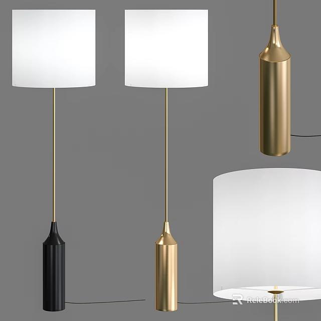 Modern Floor Lamps With Black And Gold Bases And White Fabric Shades 3d model 