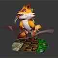 Playful 3D Cartoon Fox Character In Dynamic Pose On Stone Path With Green Grass