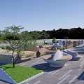 Modern Landscape Seating Design With Various Shapes And Green Plants 3d model