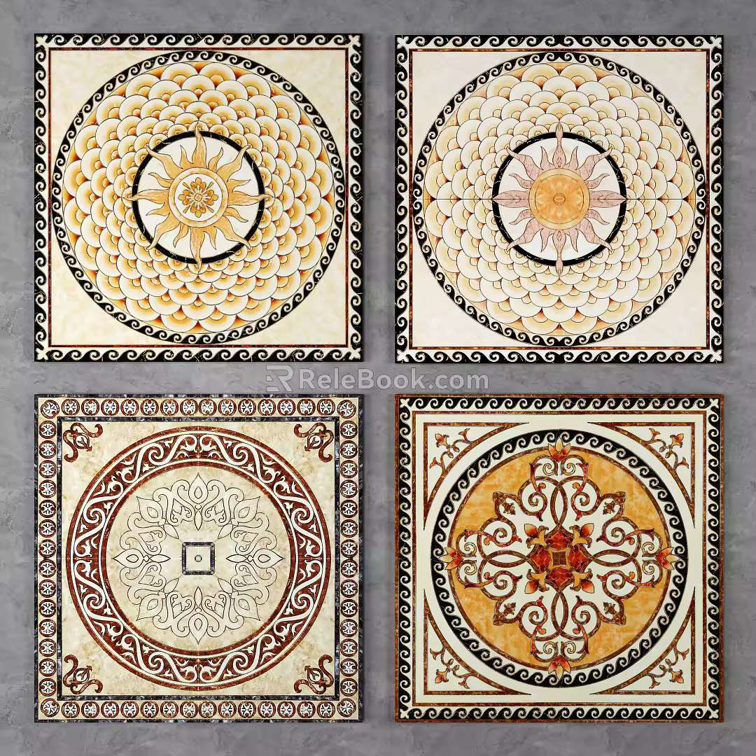 European-style floor tile floor tile mosaic 3d model