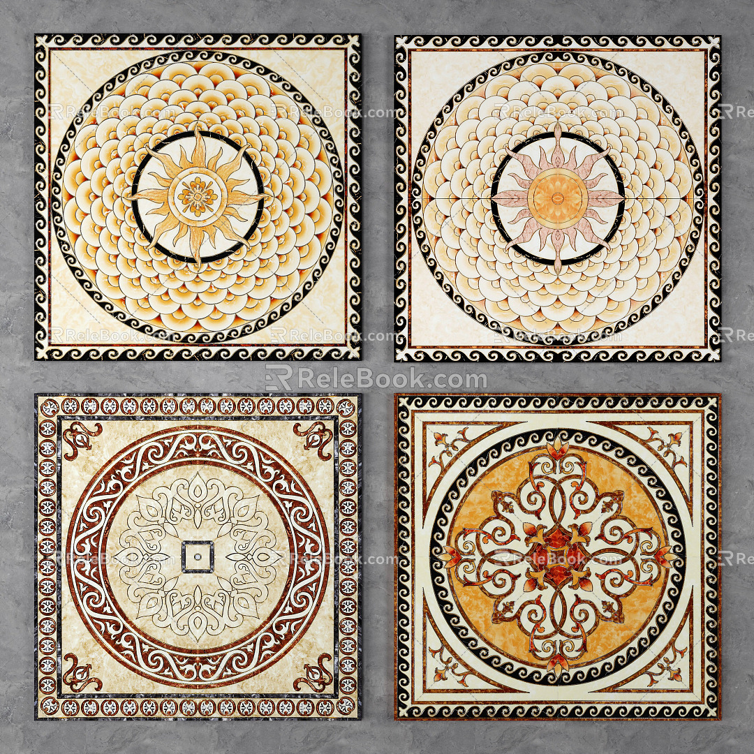 European-style floor tile floor tile mosaic 3d model