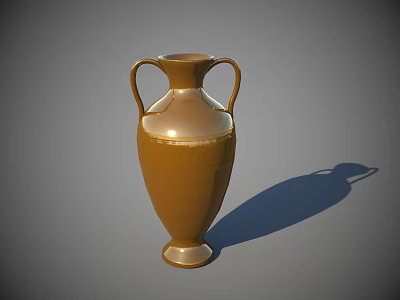 Brown Two Handled Ceramic Vase With Fresh Flowers On Gray Background 3d model