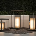 Modern Outdoor Lights with Metal Frame and Glass Shade Creating Warm Glow in Garden Patio