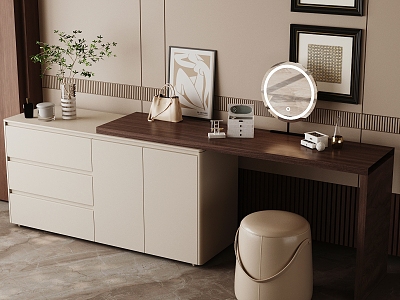 Modern Italian Dressing Table Light Luxury Dressing Table Makeup Table Makeup Stool Combination Makeup Mirror Desk Ornaments Combination Vase 3d model