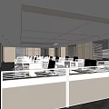 Modern Public Office Space With Cubicles Large Windows Bright Lighting And Marble Flooring 3d model