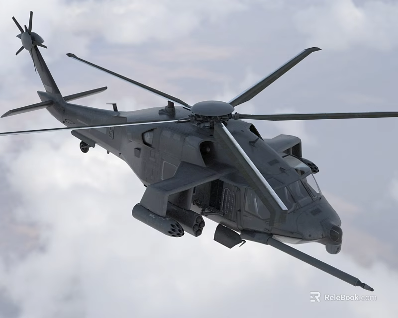 Military Helicopter Flying In Sky With Clouds 3d model 