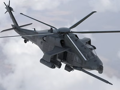 Military Helicopter Flying In Sky With Clouds 3d model
