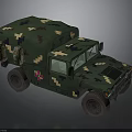 Green Camouflage Military Off Road Medical Vehicle With Red Cross Markings