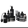 Minimalist Bathroom Accessories with White Gray Tones Various Bottles and Containers