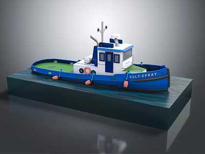 CUI PING YU Blue And White Model Boat On Black Display Base With Detailed Design 3d model