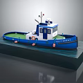 CUI PING YU Blue And White Model Boat On Black Display Base With Detailed Design