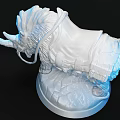 Detailed White Mammoth Sculpture With Saddle Base And Blue Lighting Effects