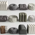 Modern Upholstered Ottomans in Gray White Beige with Round Square Rectangular Designs 3d model