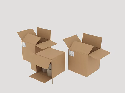 Open Cardboard Boxes For Household Storage 3d model