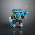 Cartoon Style Game Movie Character Robot With Blue White Yellow Body Holding Yellow Cone Tool
