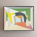 Modern Abstract Painting With Geometric Lines And Color Blocks