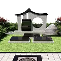 Traditional Courtyard Entrance With Decorative Gate Stone Pillars Pathway And Greenery
