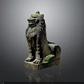 Mythical Stone Lion Statue Seated With Detailed Carved Mane And Paws
