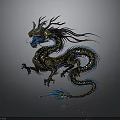 3D Rendered Golden And Blue Mythical Dragon With Flowing Mane Scales And Claws