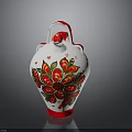 White Vase With Red Green Floral Patterns Red Handle And Base