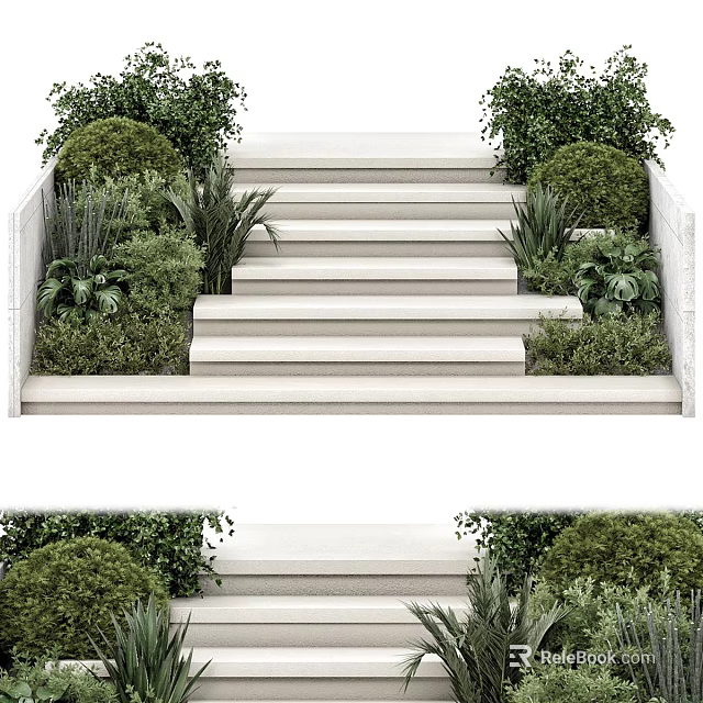 Stone Stairs Surrounded By Lush Green Plants 3d model