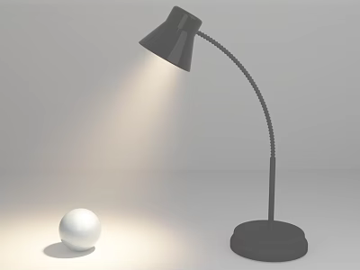 Black Desk Lamp With Curved Arm Black Base And White Ball Under Light Beam 3d model