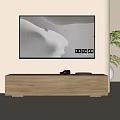 Light Oak TV Stand with Camera Black Decor Under Wall Mounted TV Green Plant