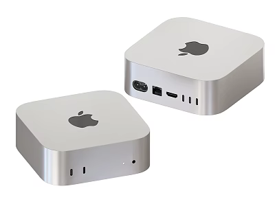 Silver Apple Mac Mini Desktop Computers With Logo And Ports Design 3d model