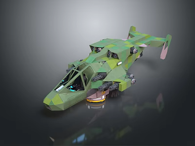 Green Camouflage Helicopter Model With Low Poly Design And Cockpit Details 3d model
