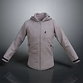 Light Gray Hooded Jacket Featuring Zipper Closure Side Pockets And Black Cuff Details 3d model