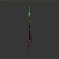 Fantasy Decorative Weapon With Green Gemstones Leaves Red Ribbons And Golden Decorations