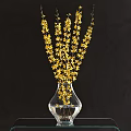 Elegant Transparent Vase with Yellow Dangling Flowers on Black Background