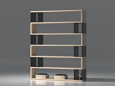 Modern Bookshelf With Light And Dark Shelves Featuring Books And Small Lamp 3d model