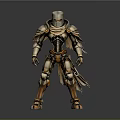 3D Model Of Armored Fictional Creature With Silver Gold Armor And Detailed Design