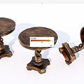 Wooden Small Round Tables With Carved Base And Detailed Structure 3d model
