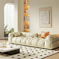 Modern Living Room With Beige Sofa Black And White Geometric Rug And Floor Lamp