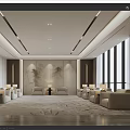 Elegant Modern Lounge Interior With Beige Sofas Wall Art Large Windows And Wooden Flooring