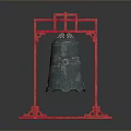 Artistic Sculpture Carving With Red Frame Structure And Bronze Bell Design