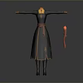 Traditional Black Dress With Orange Gold Decorations And Red Belt Accessory