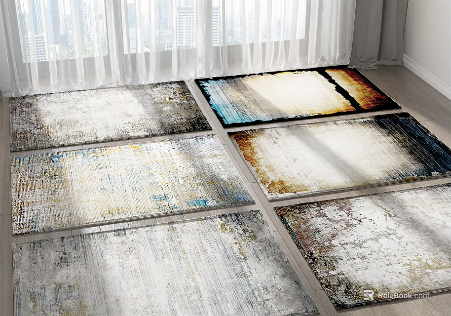 Various Square Rugs With Colorful Textures And Patterns For Indoor Living Spaces 3d model 