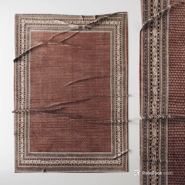 Handwoven Square Rug In Brown With Intricate Geometric Pattern And Ornate Border Details 3d model 