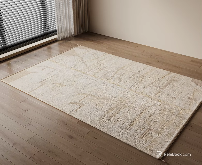 Light Toned Square Area Rug With Geometric Pattern On Wooden Floor 3d model 