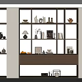 Modern Storage Cabinets With Glass Doors And Open Shelves Displaying Decorative Items And Vases