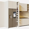 Modern Kitchen Interior With White Cabinets Open Shelves And Double Door Refrigerator