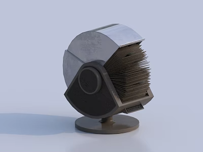 3D Model Of Mechanical Apparatus With Metallic Shell Black Blades And Circular Base 3d model